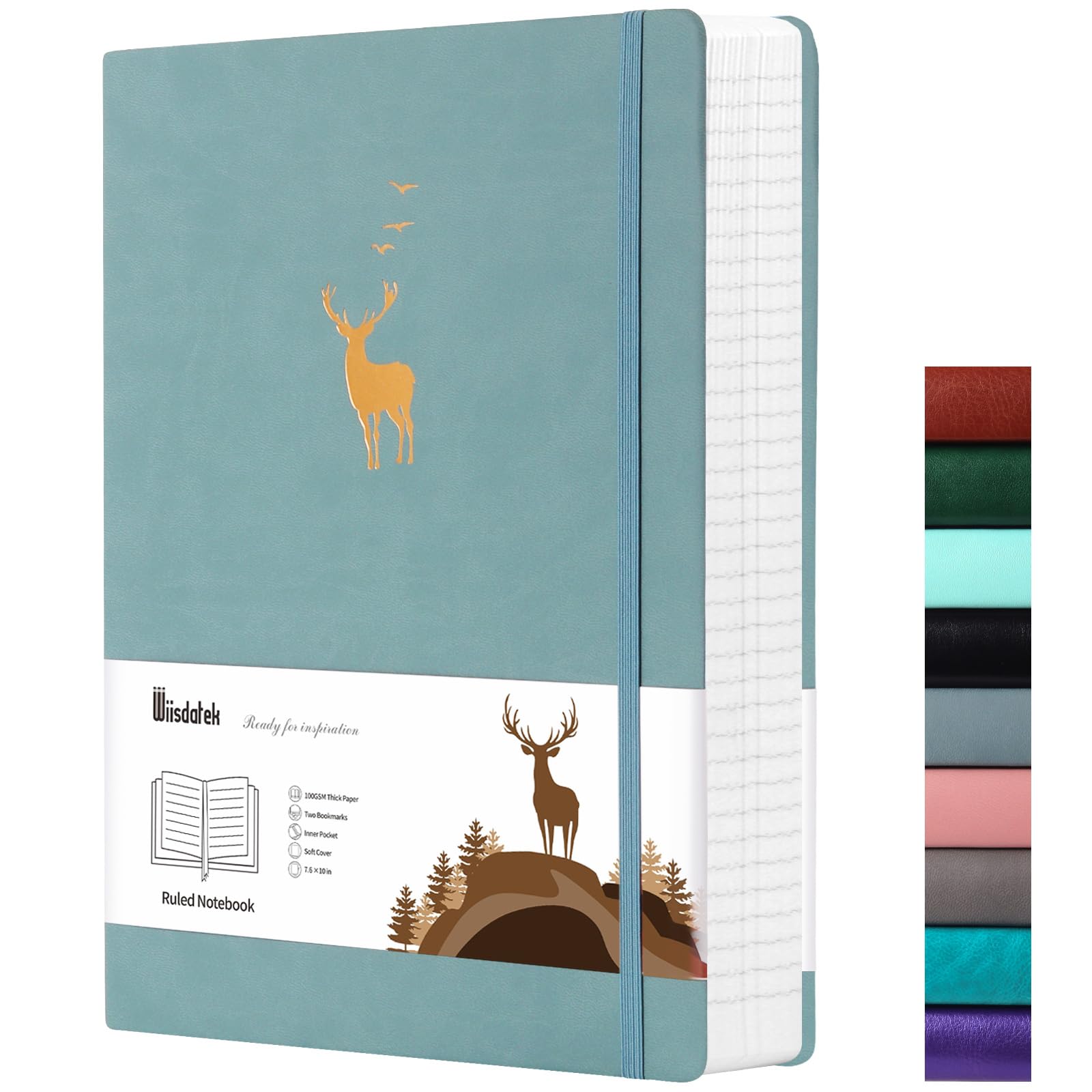 Wiisdatek College Ruled Notebook, 312 Numbered Pages Large B5 Lined Journal Notebook, 100gsm Thick Lined Paper for School Work Writing Note Taking, 19 x 25 cm -Grey Blue