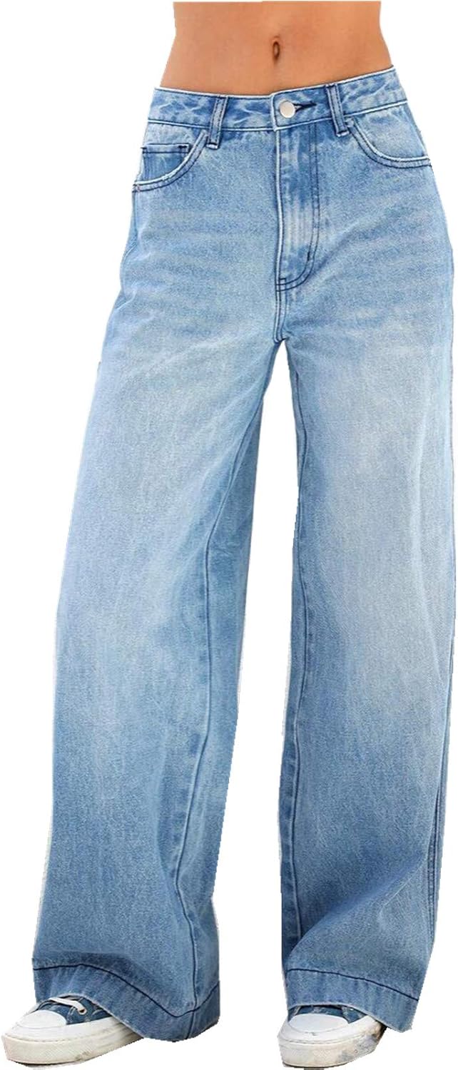 Women's Casual High Waist Straight Wide Leg Jeans Vintage Flare Bell