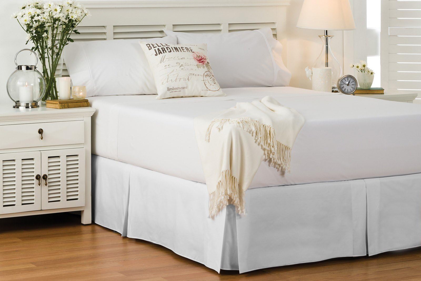 Textileonline 200 TC Base Valance 100% Egyptian Cotton Percale Box Pleated (Double, White)