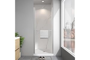 EASYWORC Frameless Pivot Shower Door 24"-26" W x 72" H, Swing Shower Glass Doors with Nano Explosion-Proof Film Tempered Glass 1/4"(6mm) Reversible Installtion, Bushed Nickel Finish