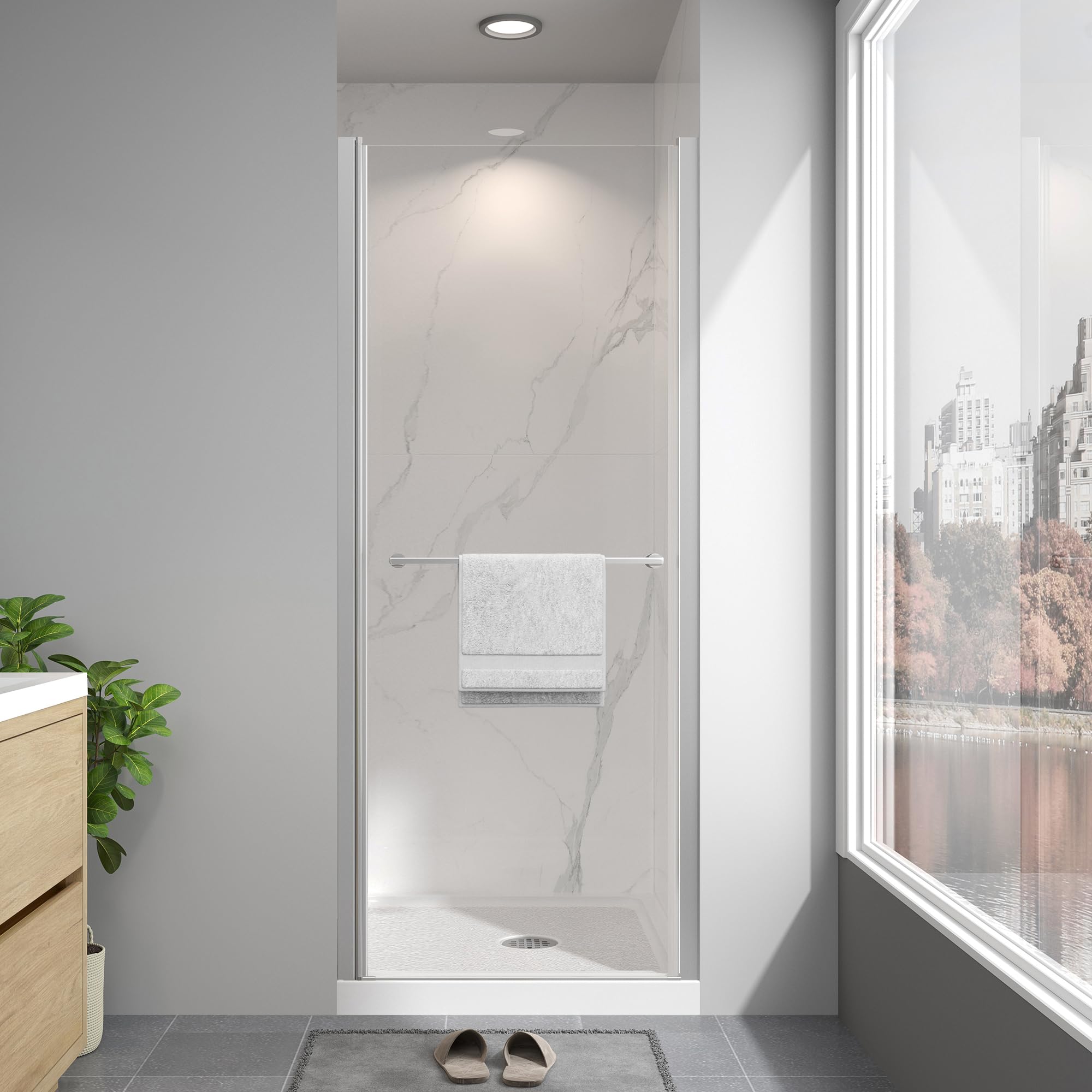 Photo 1 of ***FACTORY SEALED*** EASYWORC Frameless Pivot Shower Door 24"-26" W x 72" H, Swing Shower Glass Doors with Nano Explosion-Proof Film Tempered Glass 1/4"(6mm) Reversible Installtion, Brushed Nickel Finish