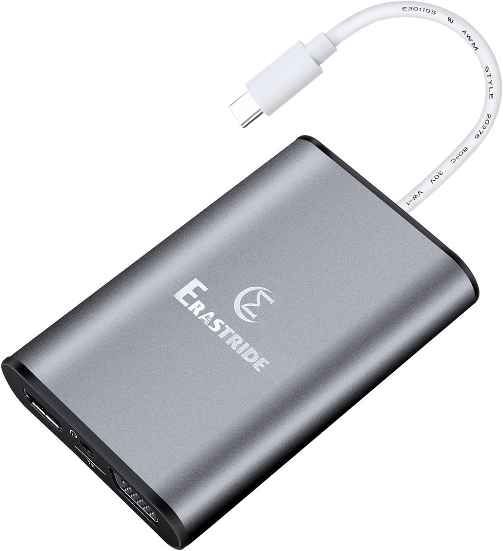 8-in-1 USB-C Hub, Erastride TD701 Type C Hub with 2 USB 3.0 Ports , Type-C Charging Port, HDMI , Card Reader ,VGA, RJ45, Audio