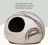 MEOWFIA Cat Cave Premium Felt Cat Bed Merino Wool Light Grey Large view 5
