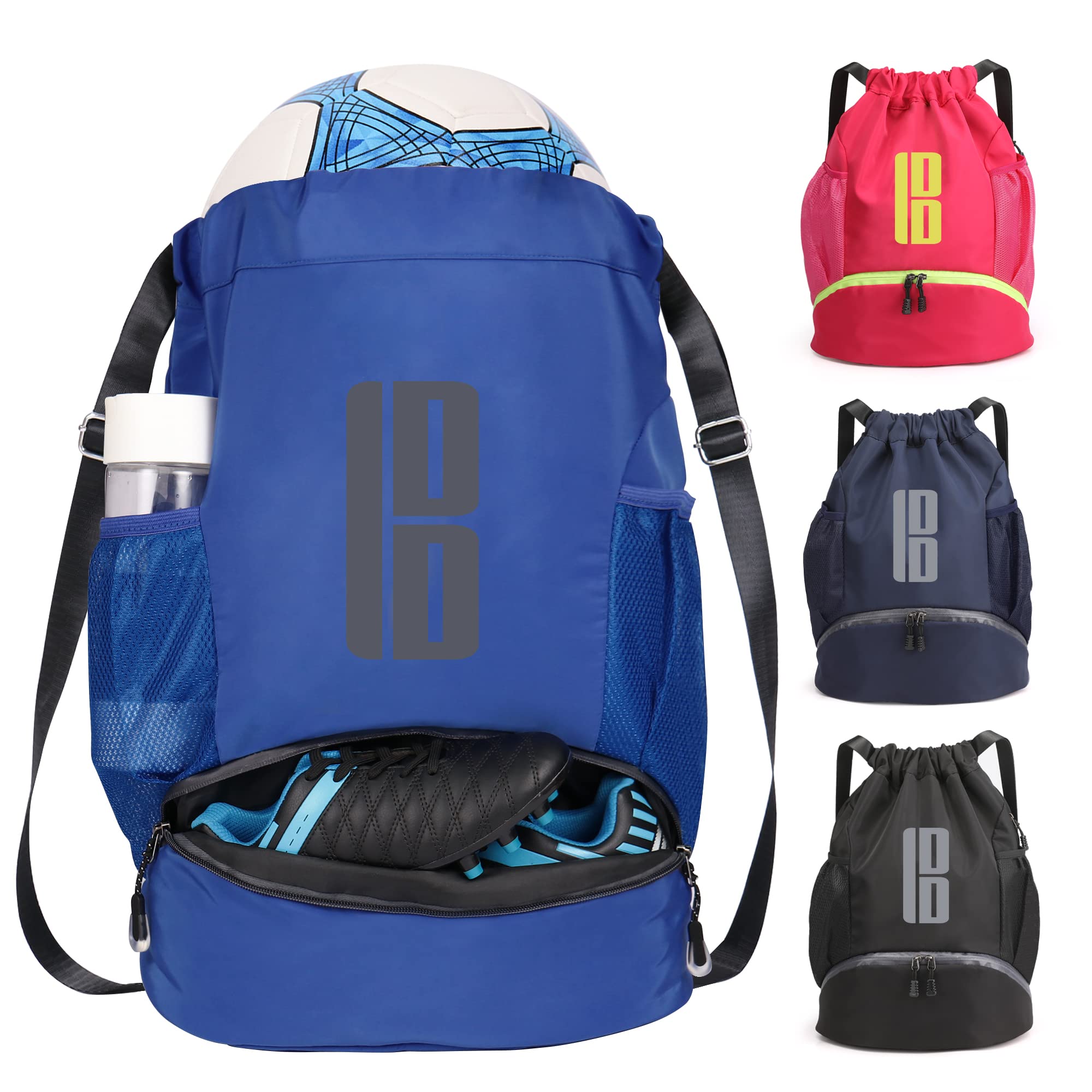 Photo 1 of brooman Youth Soccer Bags Boys Girls Basketball Volleyball & Football Backpack with Separate Cleat and Ball Holder (Blue-C)