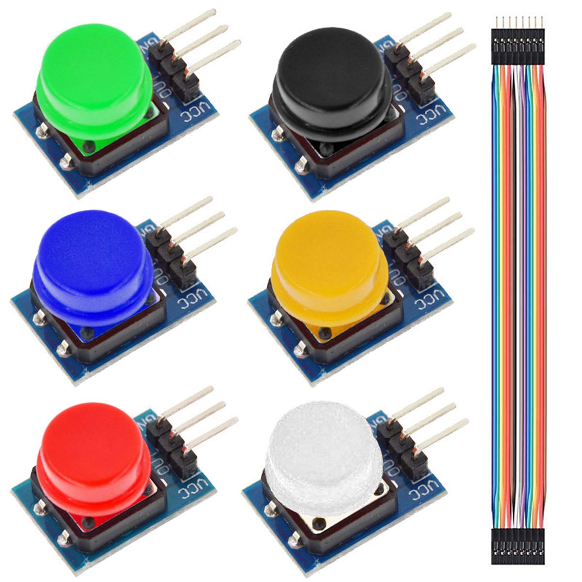 Youmile 6PCS Big Button Module 12X12MM Light Touch Switch Module High Level Output With Cap,Dupont Cable Male to Female 15 PIN