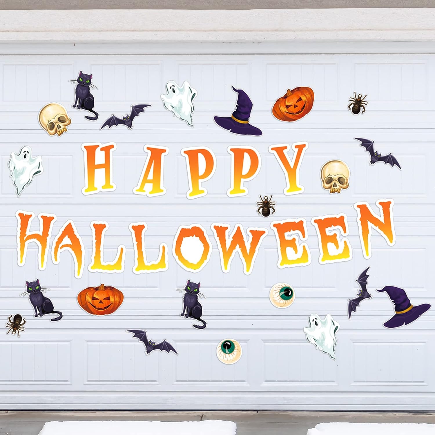 Garage Door Decorations - BBTO 22 Pcs Halloween Garage Door Decorations Magnets Happy Refrigerator Magnetic Decal Bat Ghost Witch Hat Cat Spider Pumpkin Stickers