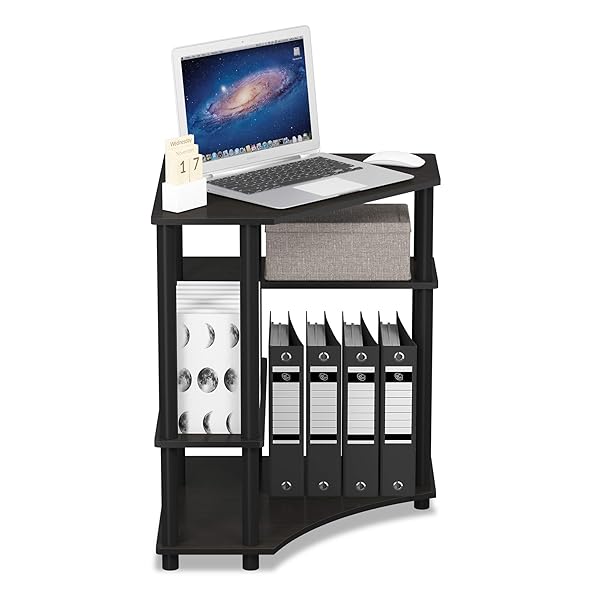 FURINNO TURN-N-TUBE DESK, GAMING DESK WITH SHELVES, CORNER COMPUTER DESK WITH SHELVES, OFFICE DESK, SPACE SAVING, FOR HOME OFFICE, BEDROOM, ESPRESSO