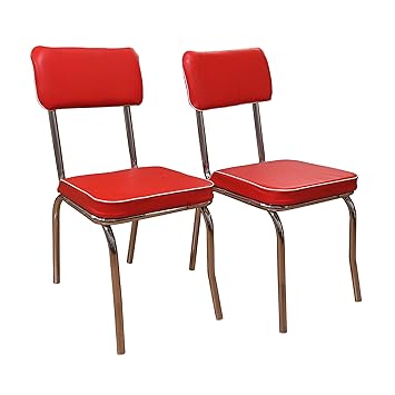 Target Marketing Systems Set Of 2 Retro Upholstered Vinyl Dining Chairs With Chrome Accents Red