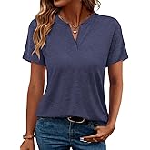TICTICMIMI Women's V Neck Short Sleeve Tops Summer T Shirts Loose Fit Dressy Tees
