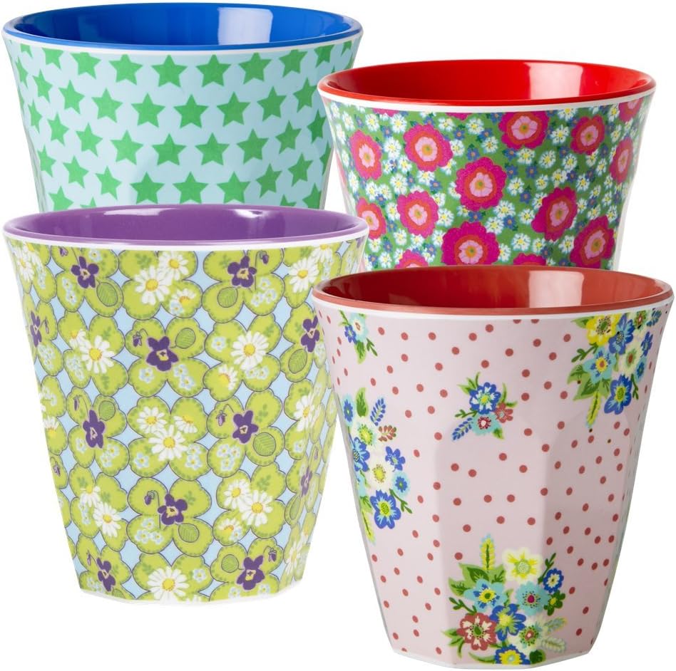 4 Patterned Original RICE Cups - Star Print, Peony Print, Clover Print & Vintage Flower Print