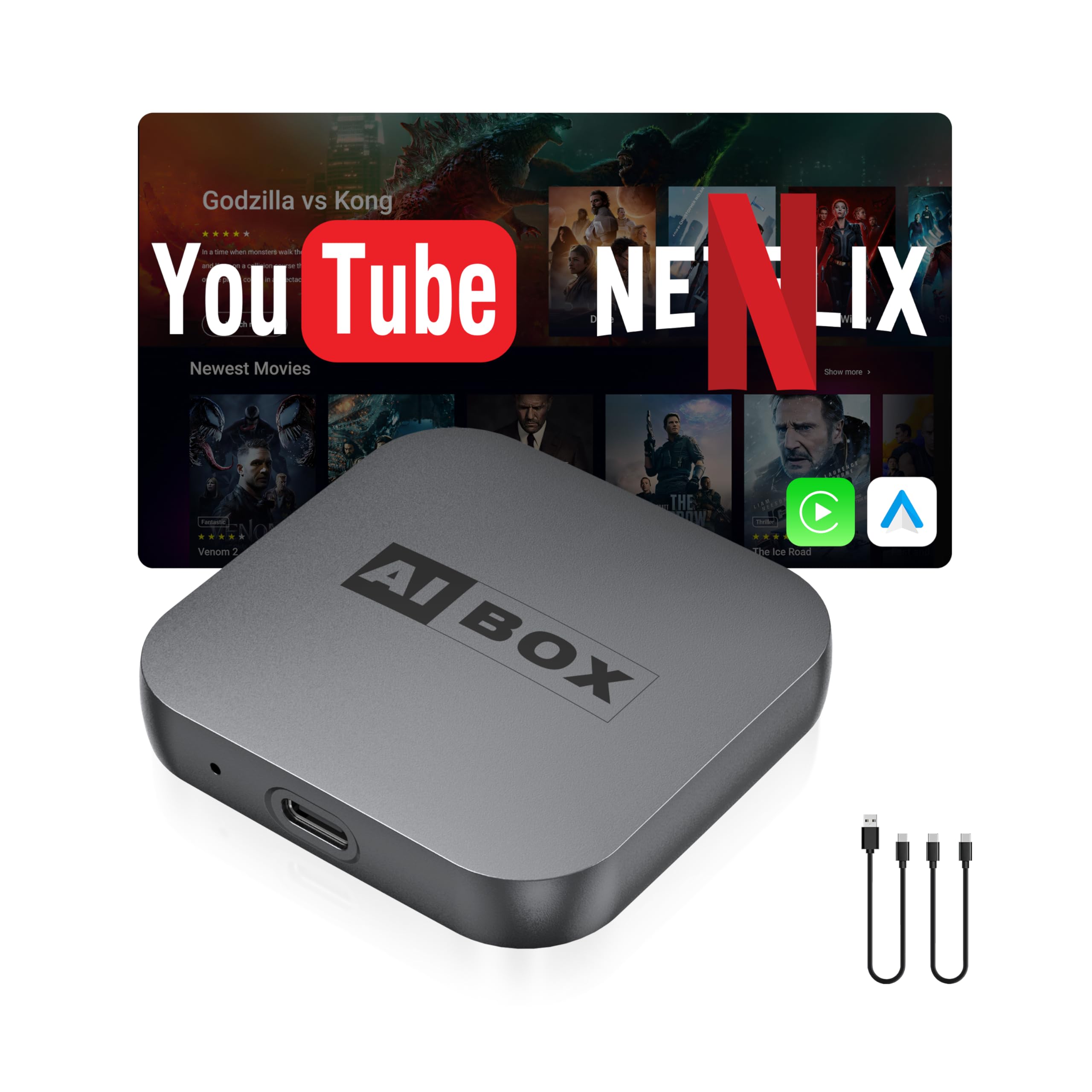 Photo 1 of Wireless Carplay Adapter, 2025 Ai Box Carplay Adapter & Android Auto with Netflix YouTube Supports TF Card Dongle Plug and Play Easy Setup Carplay YouTube Box for iOS 10+ for After 2015 Car