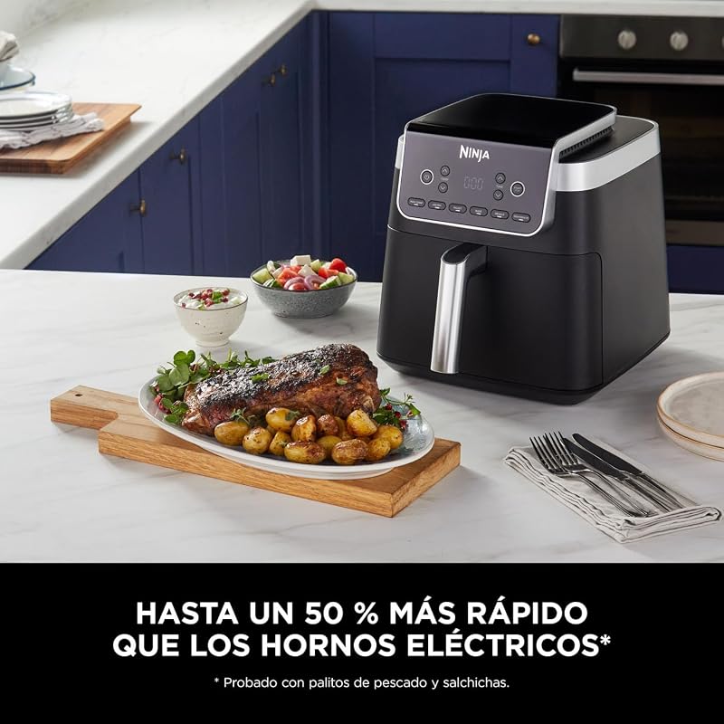 Fritadeira de ar ninja max pro, 6,2l, 6 em 1, sem óleo, fritar, assar, assar, reaquecer, desidratar, tamanho família, digital, cesta antiaderente própria para máquina de lavar louça, cinza, af180eu