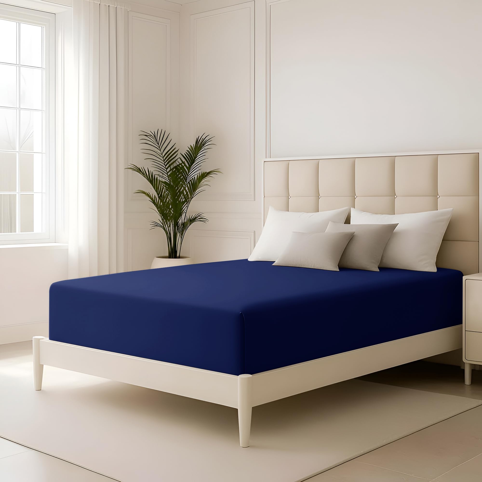 Hafaa King Fitted Sheet Navy 40 Cm Extra Deep Pocket Bed Sheets Soft Brushed Microfiber Fabric Elastic Corners Breathable Shrinkage Fade-Resistant Bedsheets — image 1