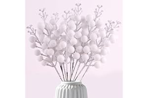 14 Packs Christmas Glitter Berries Stems 7.8 Inch White Artificial Picks Stems Christmas Tree Picks Spray Floral Berry Branch