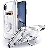 Shields Up for iPhone XR Case, Minimalist Wallet Case with Card Holder [3 Cards] & Ring Kickstand/Stand, [Drop Protection] Slim Protective Cover for Apple iPhone XR - Clear