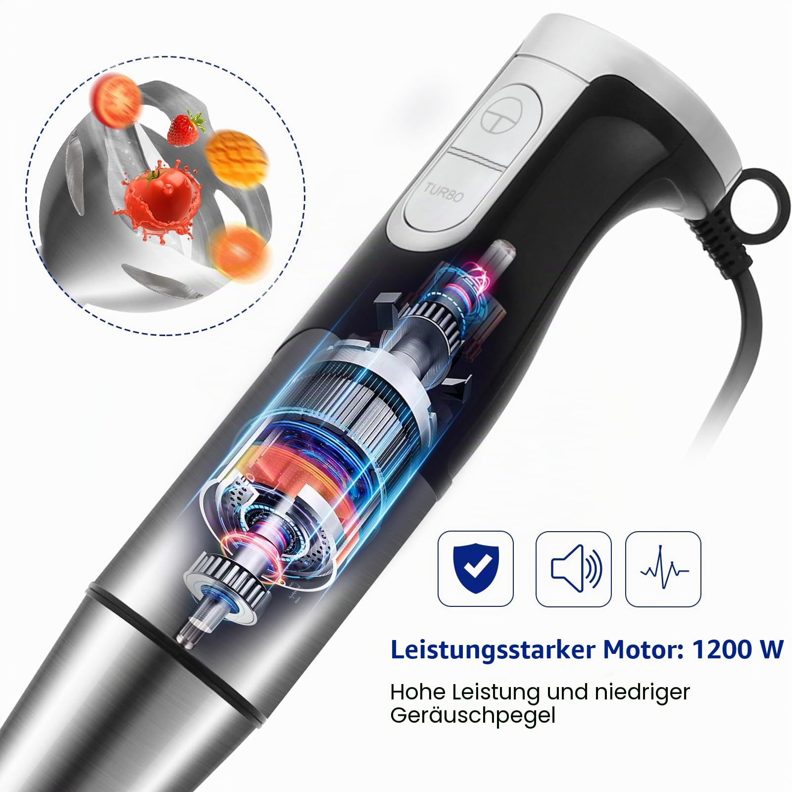 Stabmixer Set 6 in 1 Edelstahl 1200W für Babynahrung Salate Suppen Gemüse 3