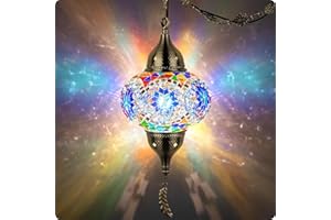 Yarra-Decor Turkish Moroccan Pendant Hanging Light with 15-Foot Cord - Exquisite Tiffany Style Mosaic Ceiling Lamp for Bedroom, Living Room(Blue1)
