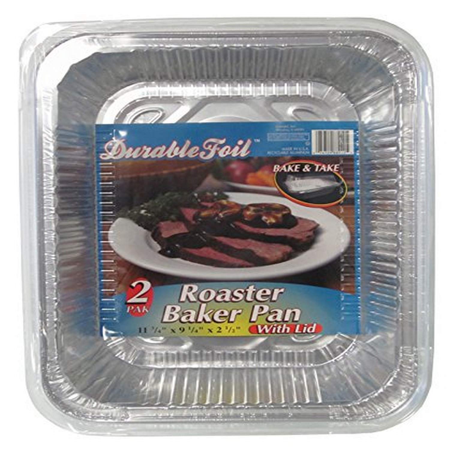 Durable Foil Aluminum Roasting Pan with Lid, 113/4” x 91/