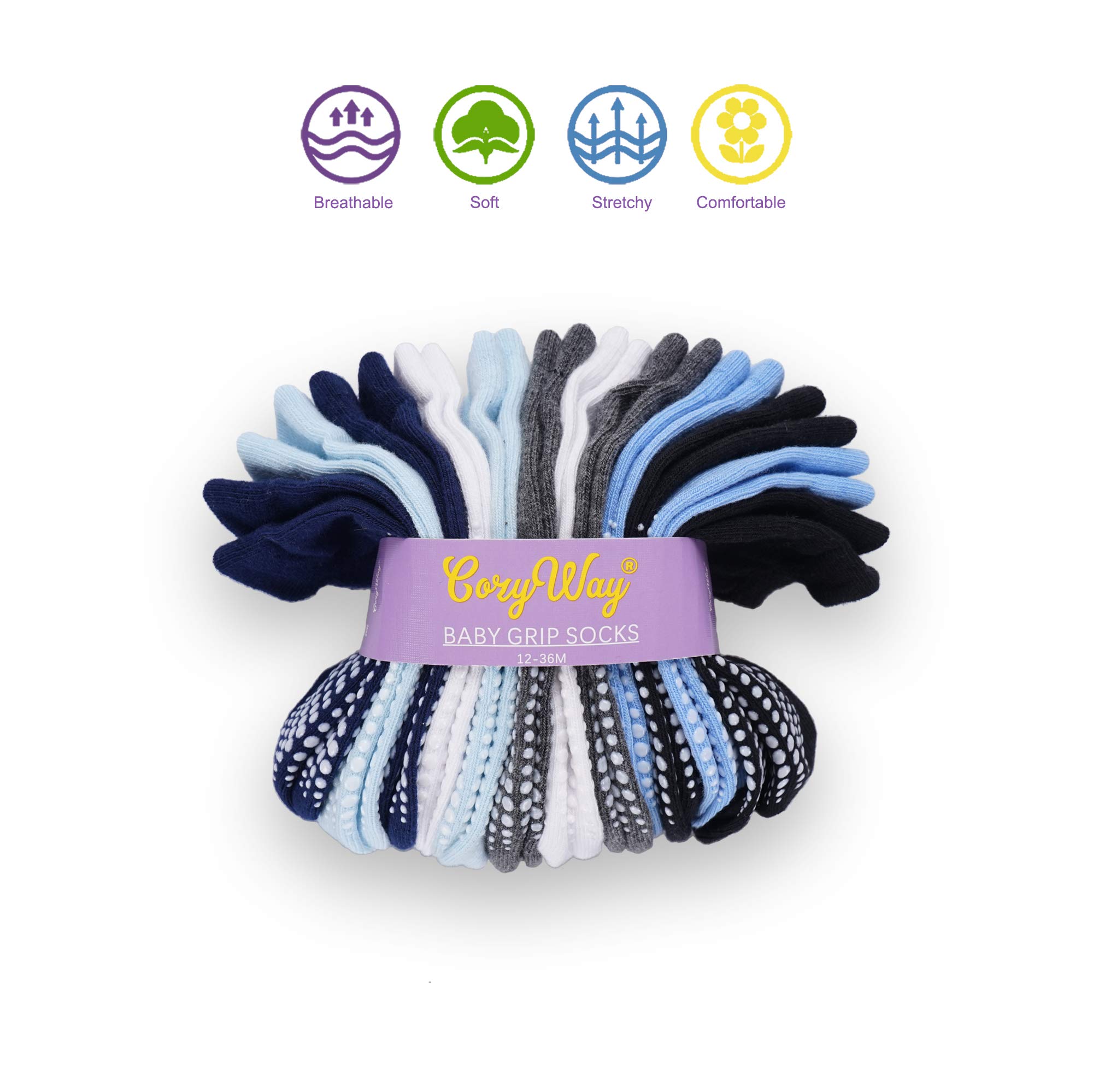 CozyWay Baby Grip Ankle Socks - Pairs of 12 - Non Slip Anti Skid Baby Infants Toddlers Boys Girls Unisex