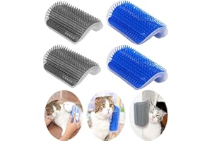 DOUBLE 2 C Hair Brush, 4 Pack Cat Wall Corner Groomers with Catnip, Soft Face Scratchers Brush, Corner Massage Comb for Long & Short Fur Cat Owners, All Ages, Unisex (Grey&Blue)