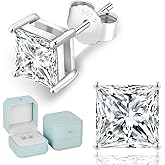 KRKC 0.6-3ct Princess Cut Moissanite Stud Earrings for Women, D Color VVS1 Clarity Lab Created Diamond Solitaire 14K White Gold Hypoallergenic Vermeil S925 Sterling Silver Earrings Women Men