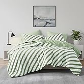 Reversible Striped Full Comforter Set-Bed in A Bag 7-Pieces Bedding Set with Double-sided Stripes Design-Warm & Cozy Bed Set Includes Full Size Comforter, Sheets Set, Pillowcases and Shams, Sage Green
