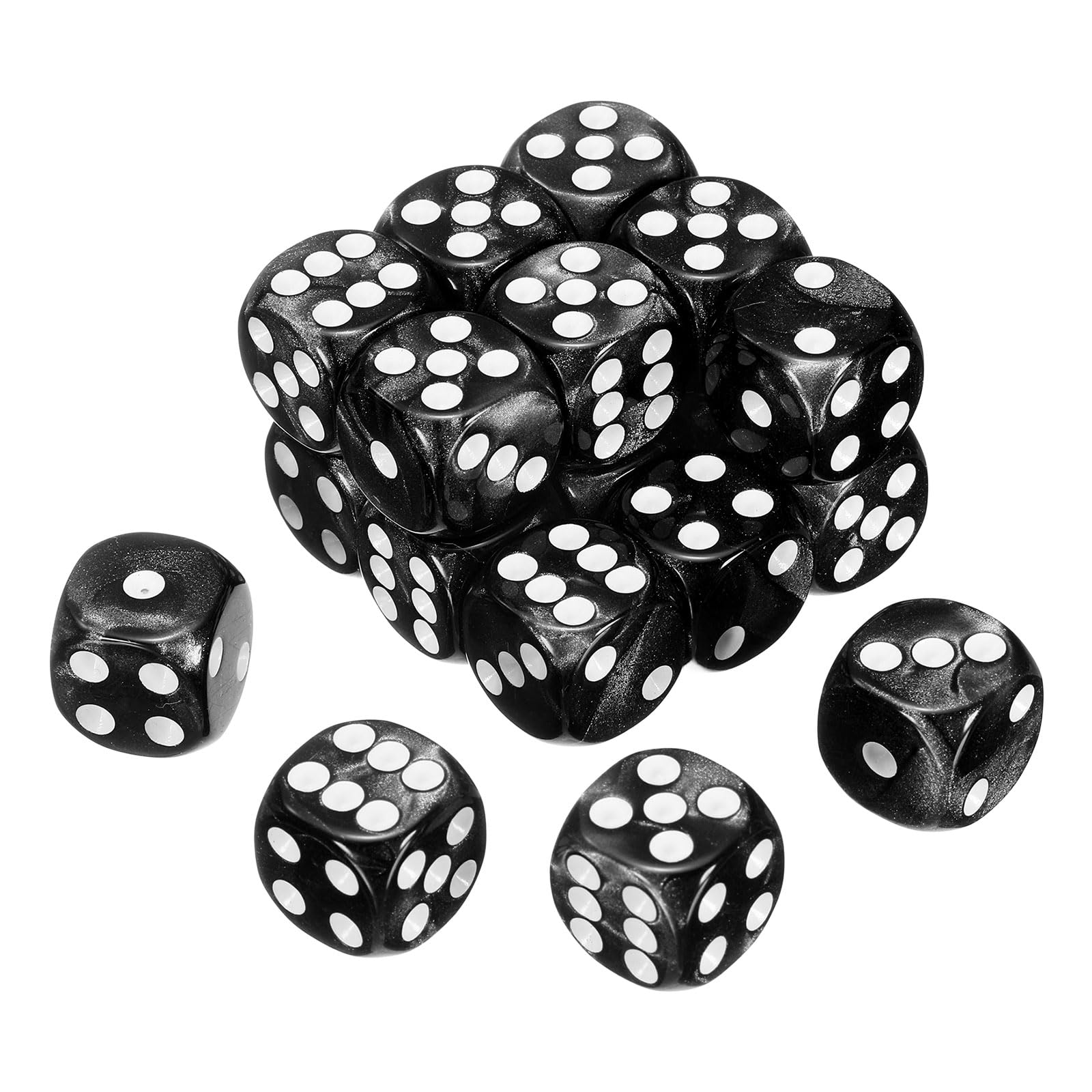 sourcing map 20Pcs 6 Sided Colored Standard Dice, Acrylic D6 Mini Polyhedral Pearl Pattern Game Dice Set for Table Games or Math Learning, Black/White Point