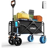 Litheli Electric Collapsible Wagon Cart Foldable, 100L Portable Folding Wagon Cart with Wheels, Outdoor Lightweight Utility Carts for Beach Grocery Camping Shopping