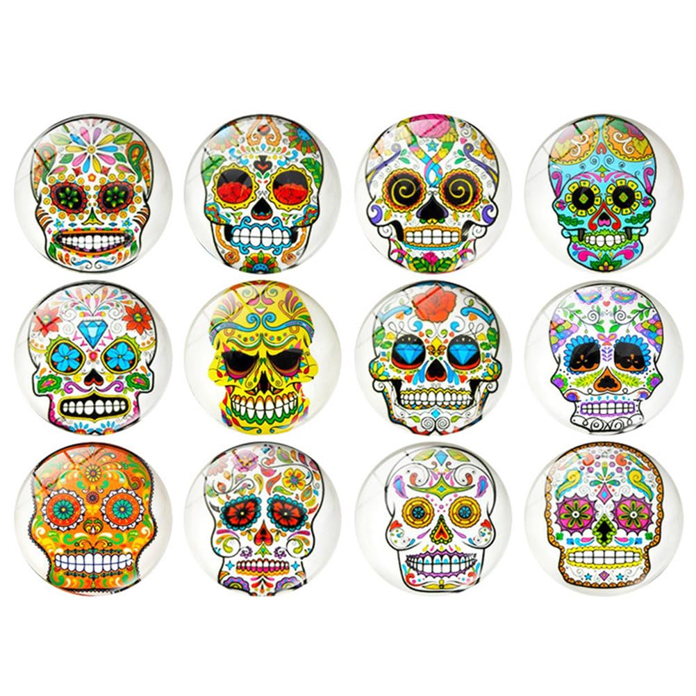 OSALADI 12pcs Skull Fridge Magnets Skull Cabochon Glass Dome Cabochons Skull Refrigerator Magnets for Halloween Car Fridge Decoration