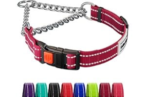 CollarDirect Martingale Dog Collar with Stainless Steel Chain and Quick Release Buckle - Reflective Collar for Large, Medium, Small Dogs - Dark Red, Medium (Neck Size 14"-17")