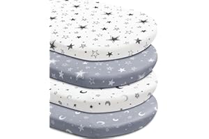 4 Pack Soft Star and Moon Neutral Unisex Fitted Baby Sheets Set for Baby Boys or Girls (Bassinet Sheets)