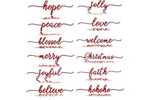 BORAMDO Christmas Wooden Letter Wall Sign Decor 12Pcs, Wooden Words Cutouts for Home Decorations, Table Plate Rustic Ornaments, Blessed Joyful Believe Welcome Merry Christmas Red Wooden Signs…