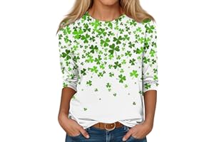 AAZJSS St. Patrick's T Shirt for Women 3/4 Sleeve Polyester Crewneck Tees Stretch Blouse