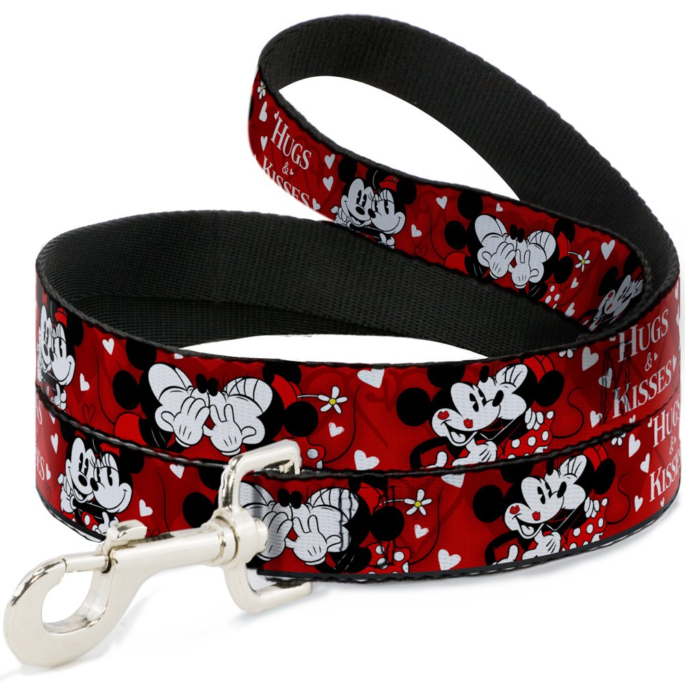 Buckle Down DL-6FT-WDY290-W Pet Leash-Mickey & Minnie HUGS & KISSES Poses Reds/White, 6' L-1.5" W
