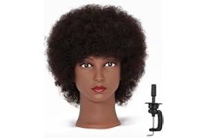 Hairingrid Mannequin Head African American with 100% Human Hair Cosmetology Afro Hair Manikin Head for Practice Styling Braiding and Free Clamp Holder (R72026B0210H)