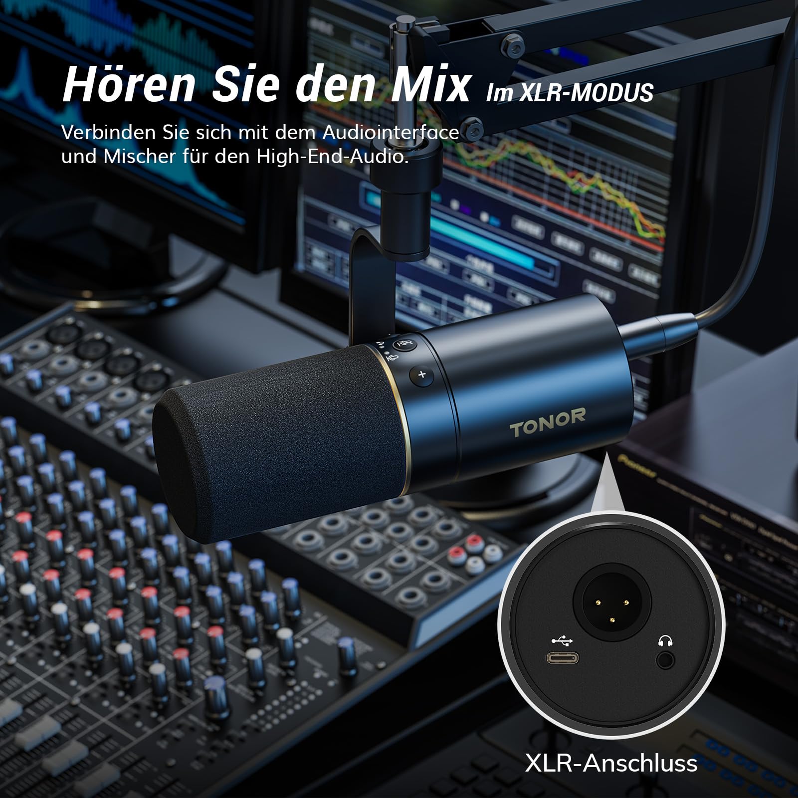 TONOR Dynamisches Microphone mit XLR/USB Kabel, Mikro PC mit Mute Button, Vocal Mic Gesangsmikrofon für Podcast, Streaming, Gaming, Studio und Aufnahme, mit Hight Profile Mikrofonarm, Schwarz, TD510+ 4