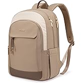LOVEVOOK Laptop Backpack for Women, 15.6 inch Waterproof College Backpack Woman with Laptop Compartment Computer Bag Travel Backpack Purse, Large Black Computer Daypack for Work Casual, Beige Khaki