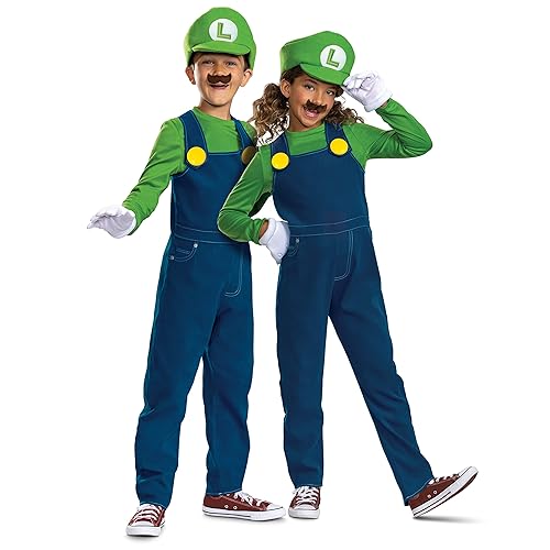 Disguise Luigi Costume for Kids, Official Super Mario Bros Costume and Accessories for Children, Size (4-6)