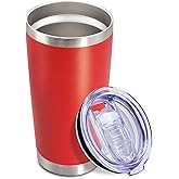 20 oz Tumbler Coffee Travel Tumblers Bulk with Lid Stainless Steel Double Wall Vacuum Insulated Mug Powder Coated Cups fit Car Cupholder for Hot and Cold - Red, 1Pack