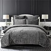 Sunshine Nicole Distressed Velvet Comforter Set, Distressed Velvet Face and Brushed Solid Microfiber Reverse, with Light Weight Soft Poly Fill, 5 Pieces Grey Queen