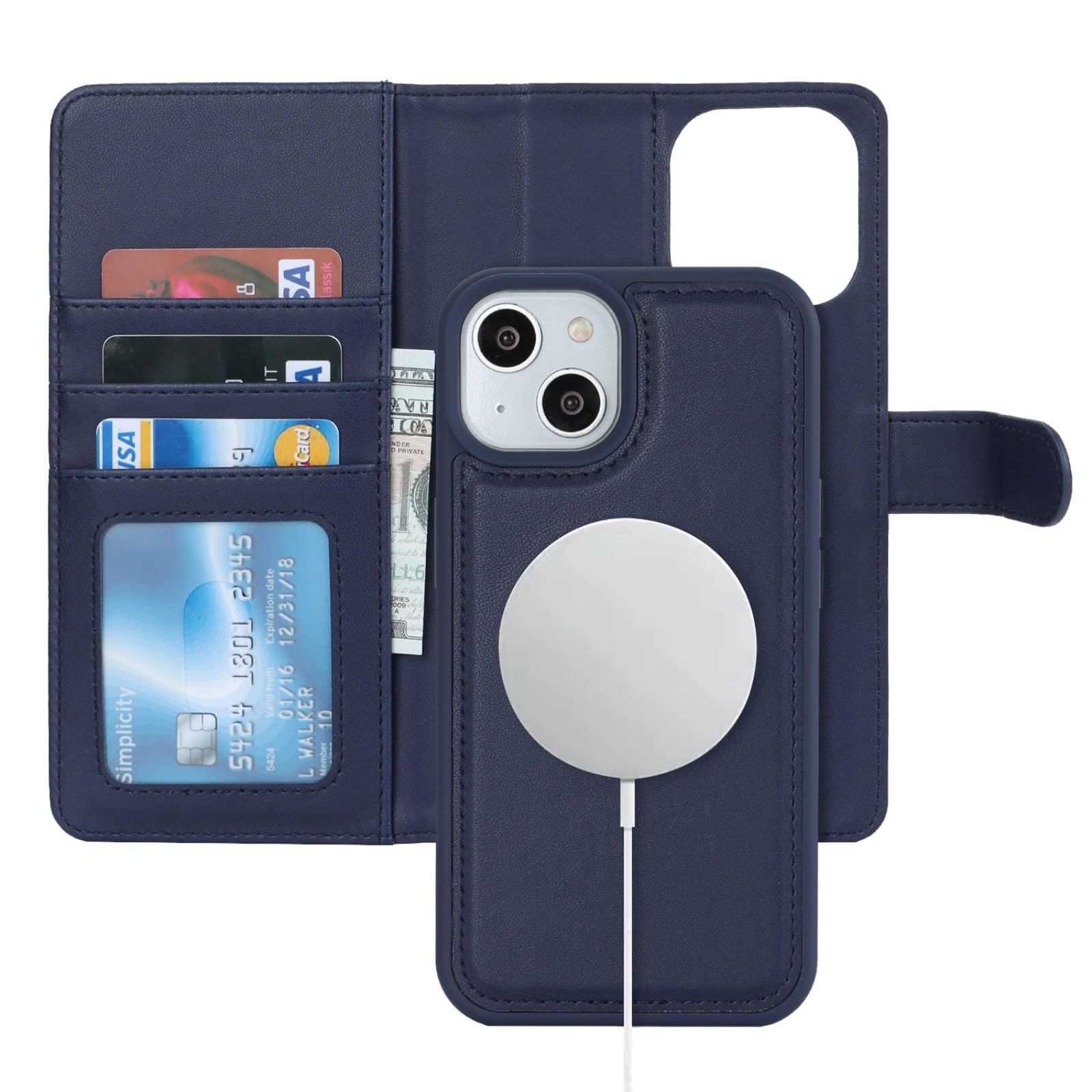 Zouzt for iPhone 15 Plus 6.7 Inch Detachable Wallet Case with Card Holder for MagSafe, Premium PU Leather 2 in 1 Flip Folio Book Magnetic Stand Protective Phone Cover for iPhone 15 Plus - Blue — image 1