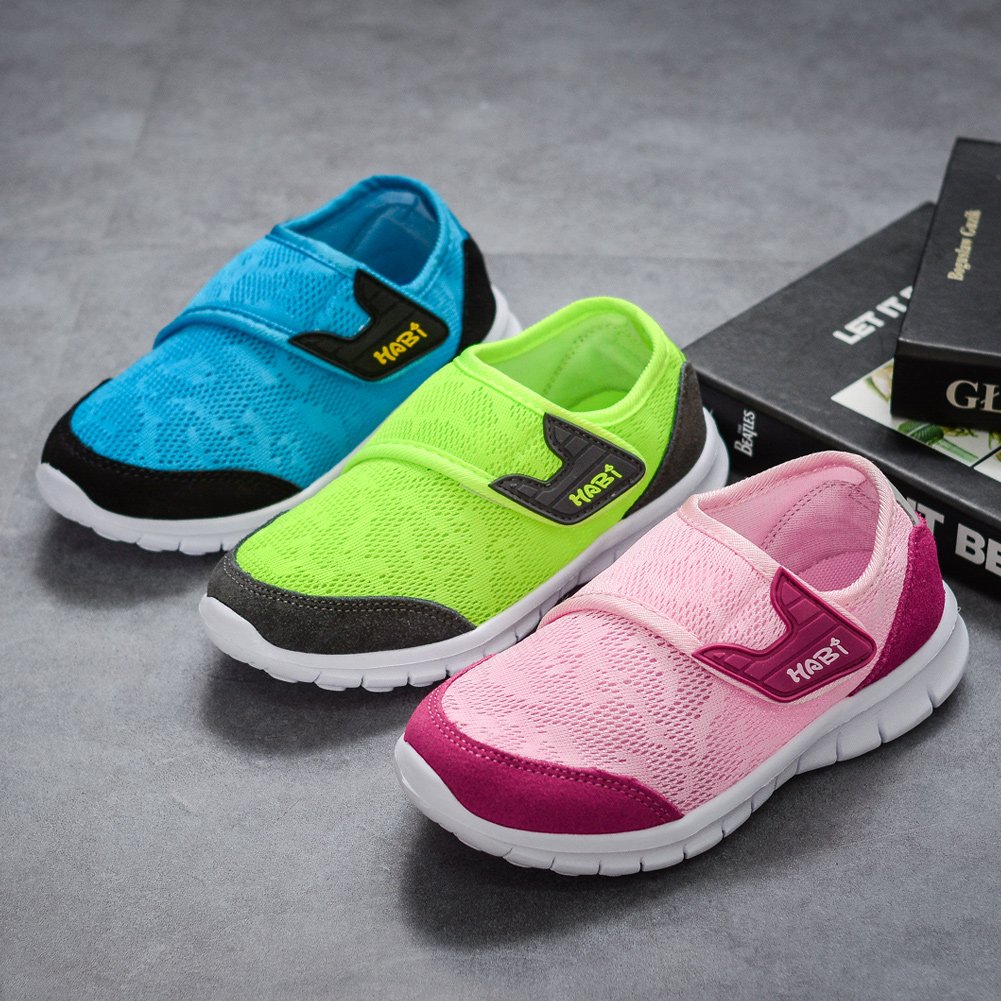 HOBIBEAR Boys Breathable Mesh Sneakers Lightweight Kids Casual Strap Running Shoes (3,Light Green)