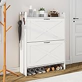 Huisenitre Shoe Cabinet with 2 Flip Drawers & Adjustable Shelf,Wood Shoe Organizer,Freestanding Hidden Shoe Storage Cabinet for Entryway,Hallway (White)