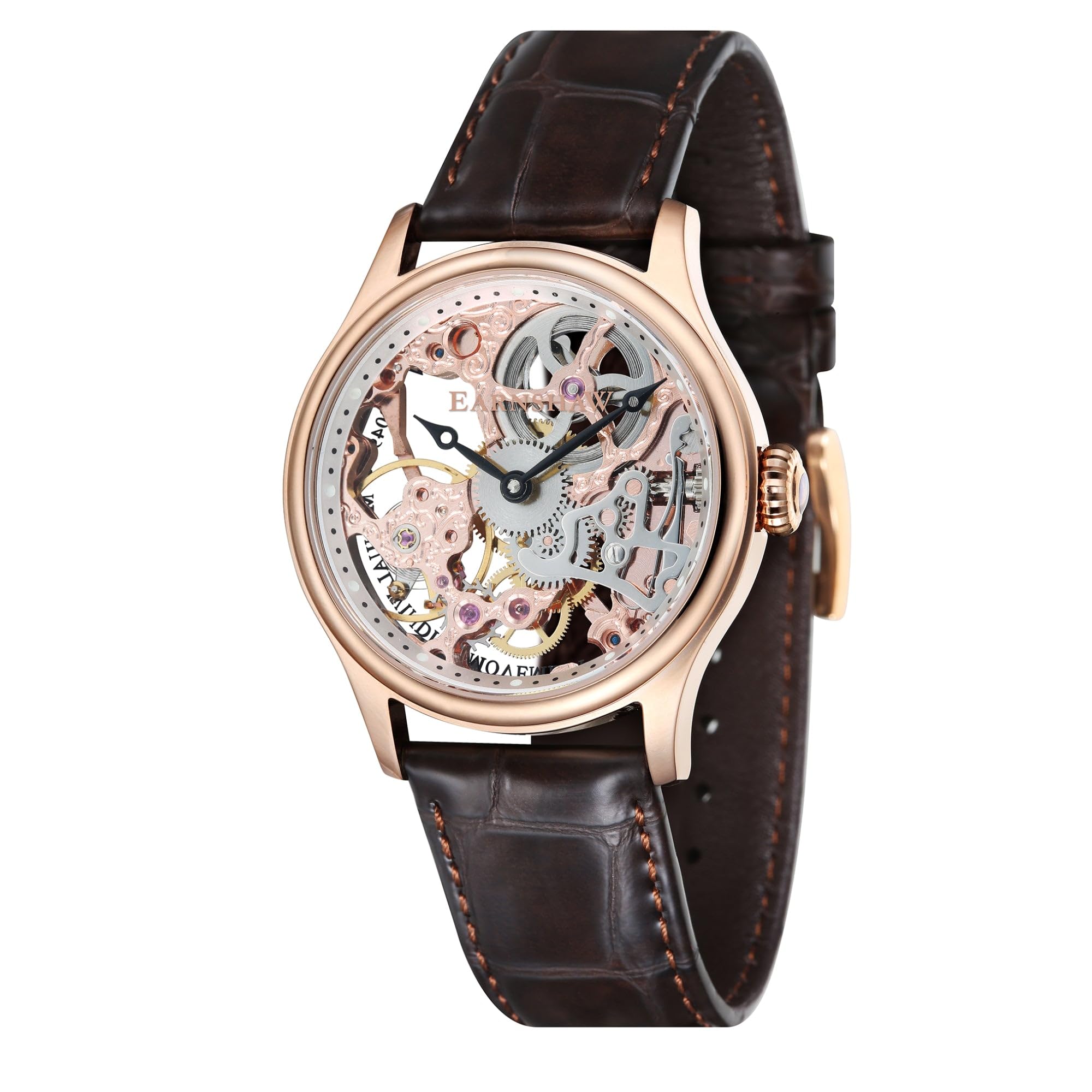 Thomas Earnshaw Men's Bauer Mechanical Skeleton Automatic Watch with Silver Dial Analogue Display and Brown Leather Strap ES-8049-03