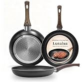 Lunalua Non Stick Frying Pans - 3 Pieces Skillet Set Includes 3 Sizes (8"/10"/12"), Silicone Heat Resistant Handles, PFOA PFAS Free Coating, Oven Dishwasher Safe Even Heat, All Stovetop Compatible
