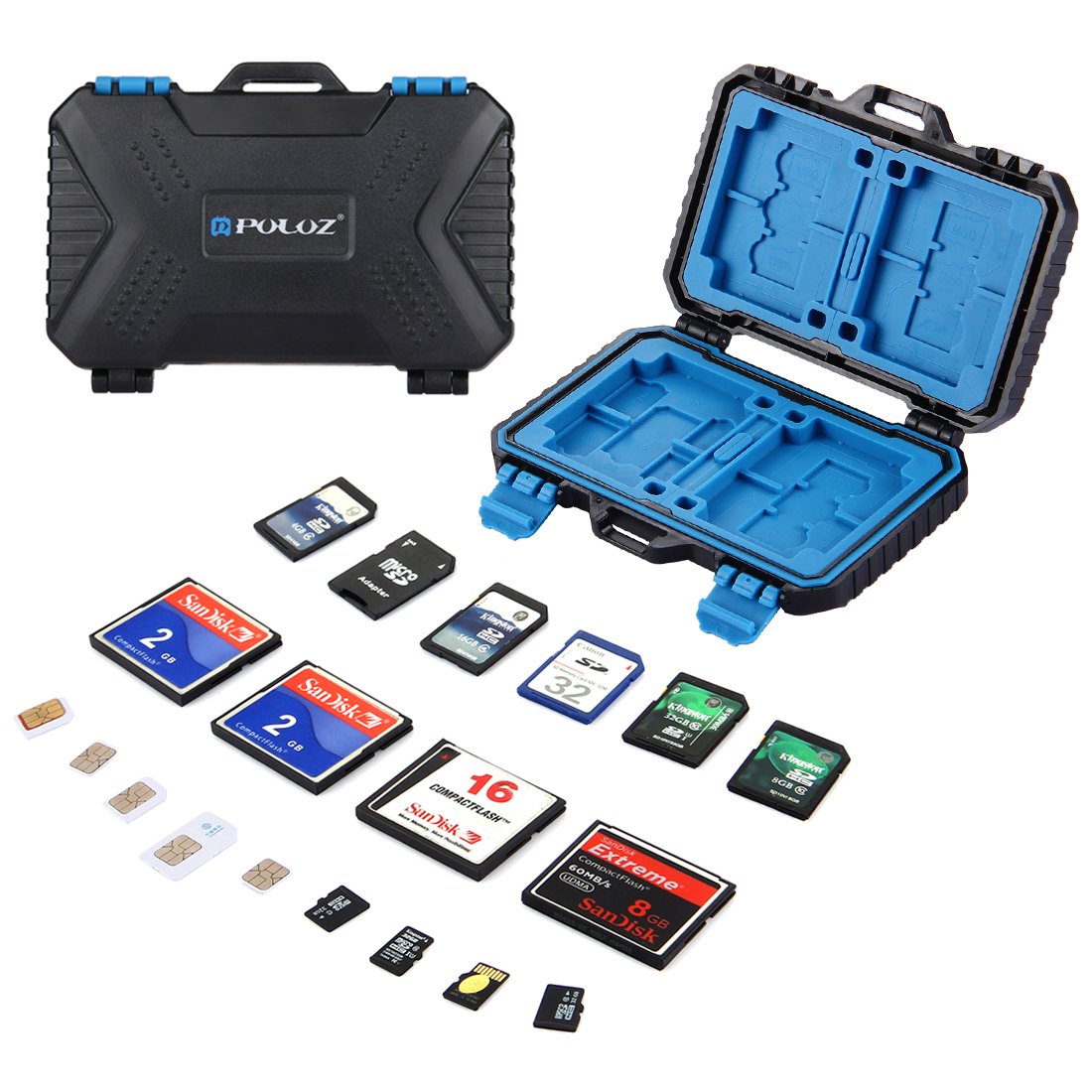 SD Card Holder, PULUZ Waterproof 26 Slots Memory Cards Case Stocker Shell Protector Cover Storage Box, Capacity: 4*CF + 8*SD + 9*TF/9*Micro SD + 1*Card Pin + 1Standard SIM + 2Micro-SIM + 2Nano-SIM