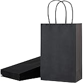 SUNCOLOR 12-Pack Small Black Gift Bags with Handles – 8" Paper Goodie Bags for Party Favors, Birthdays, Halloween, Weddings & Special Occasions