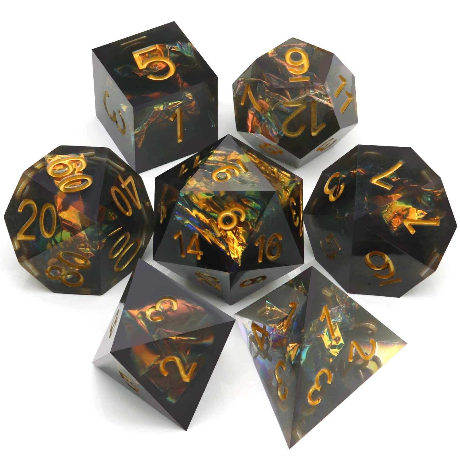 Haxtec Black DND Dice Set Sharp Edge Dice with Dice Case Handmade Polyhedral D&D Resin Dice Set for TTRPG Dungeons and Dragons DND Gifts