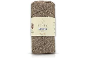S SENSY Sensy Premium 4mm - 109 Yards 90% Polypropylene 10% Polyester Macrame Ribbon Sparkle, Crochet Bag Cord, Thread for Knitter (Mink Sparkle)