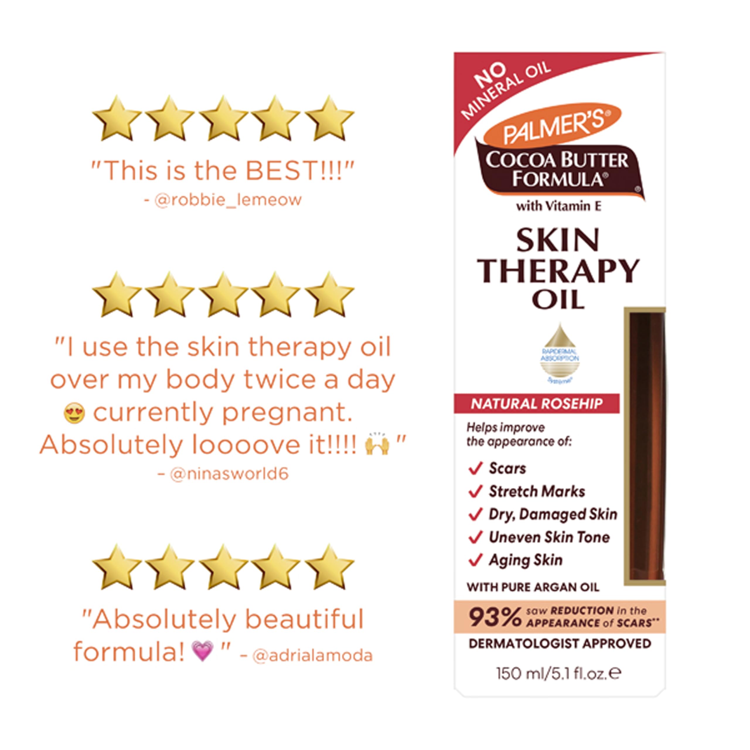 Palmer's Cocoa Butter Formula Skin Therapy Moisturizing Body Oil with Vitamin E, Rosehip Fragrance, 5.1 Ounces